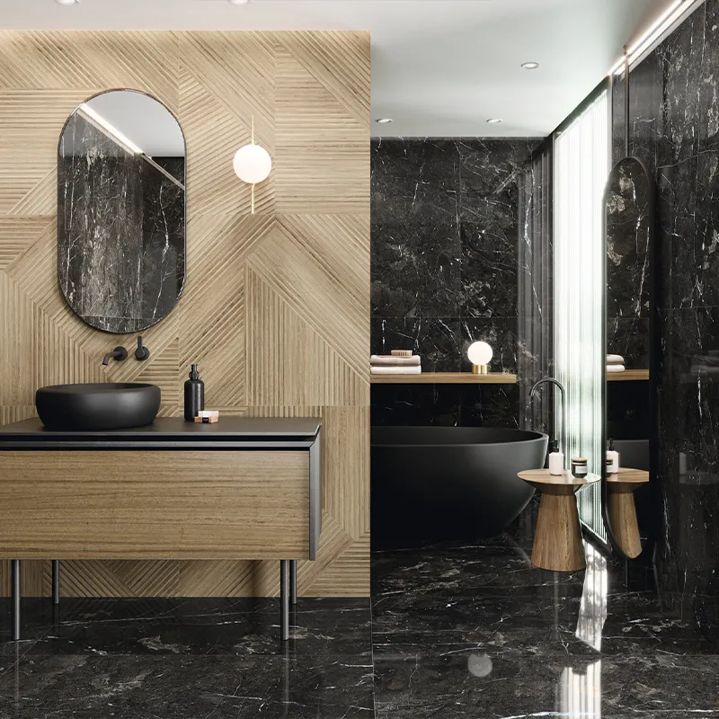 Banheiro de porcelanato preto 120x60